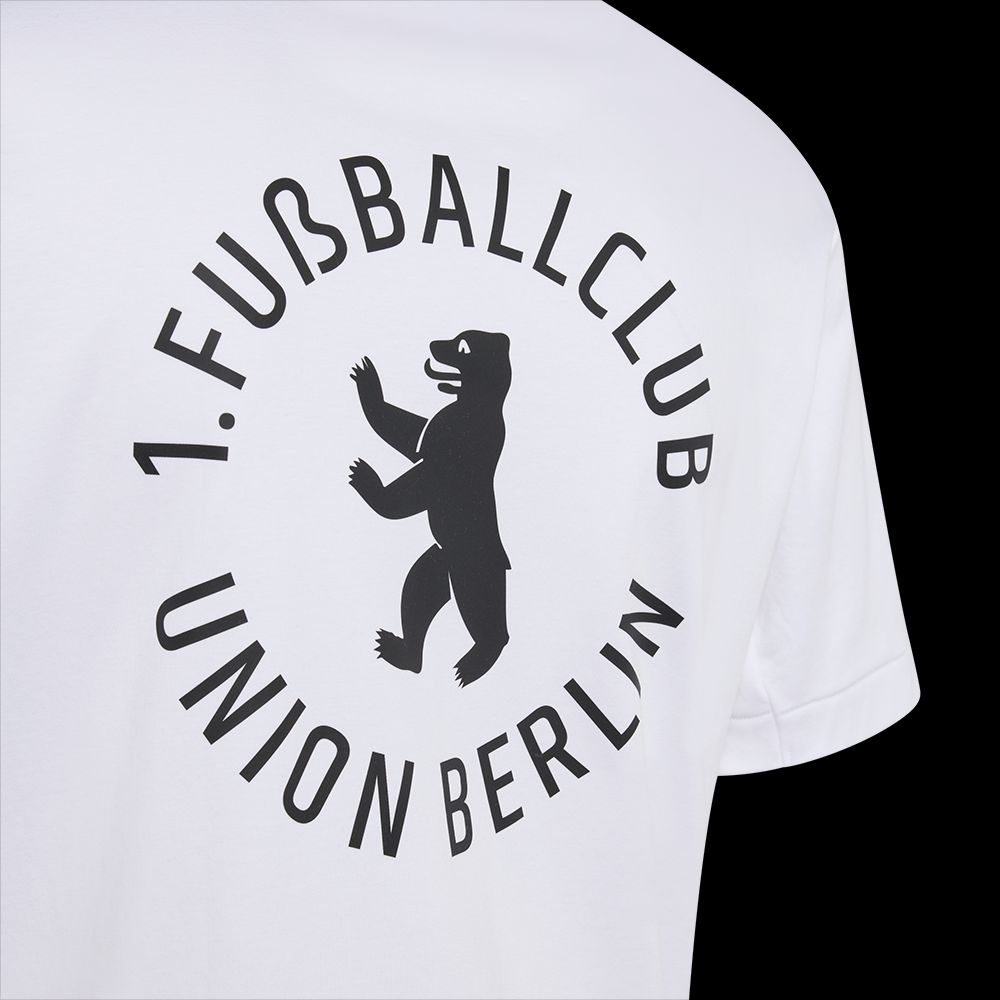 T-Shirt mit dem Aufdruck "1. Fußballclub Union Berlin" und einem Bären-Logo auf der Rückseite.
