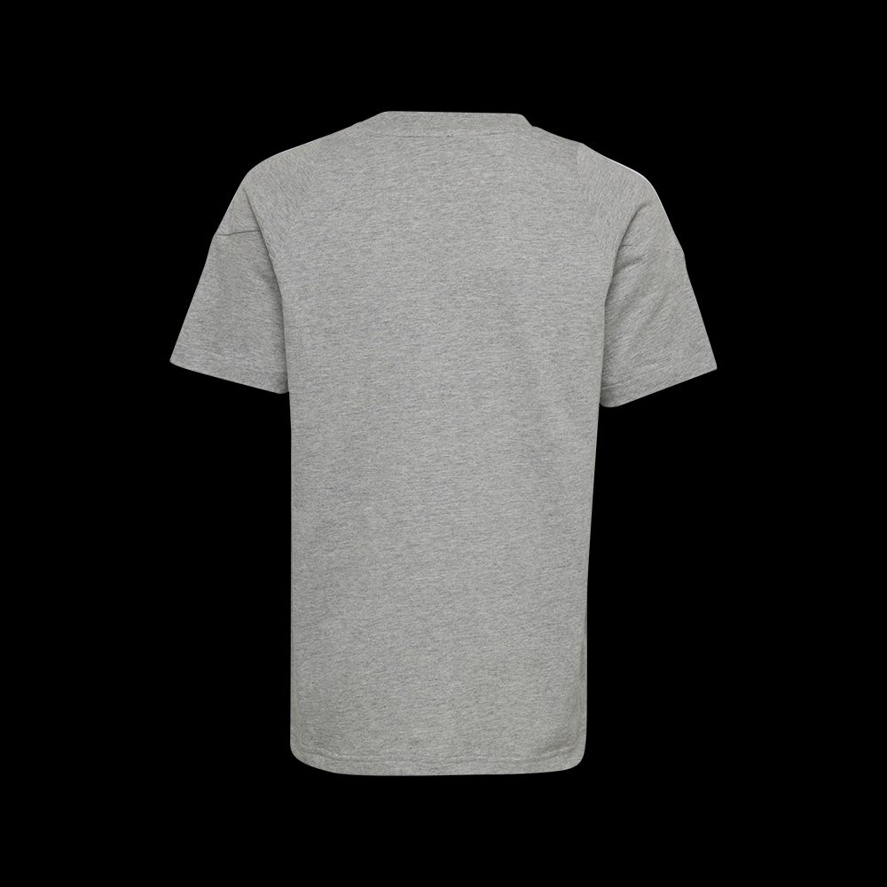 Graues T-Shirt, kurzarm, einfarbig. Man sieht es von hinten.