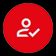 Rundes rotes Icon mit einer stilisierten Person und einem Häkchen.