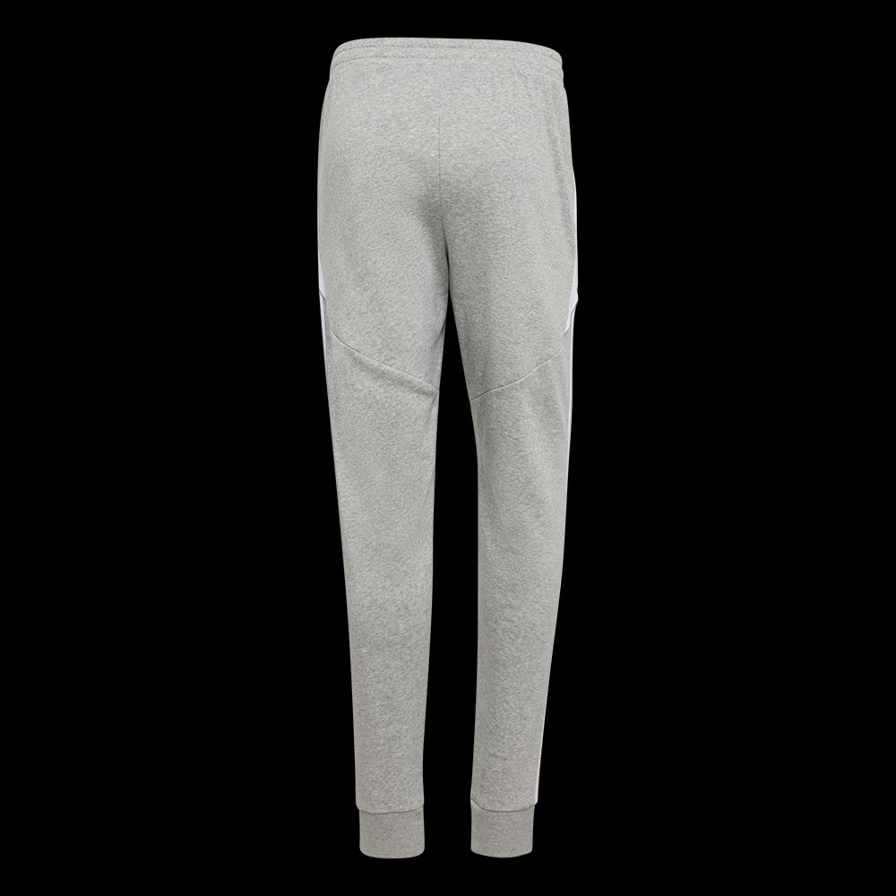 Graue Jogginghose. Bild von hinten. Hose hat einen schmalen Schnitt. Taschen sind angedeutet.