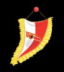 Wimpel in rot und weiß mit goldenem Fransenrand und Aufschrift "Union".