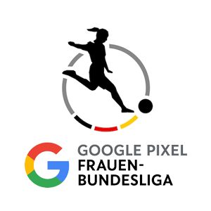 Logo der Google Pixel Frauen-Bundesliga mit einer spielenden Fußballerin und dem Google-Logo.