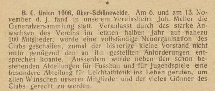 Vereinsmeldung vom 2. Dezember 1909 zur Neustrukturierung als SC Union Oberschöneweide